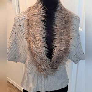 RXB Women's Gray Sweater With Faux Fur  Size SP